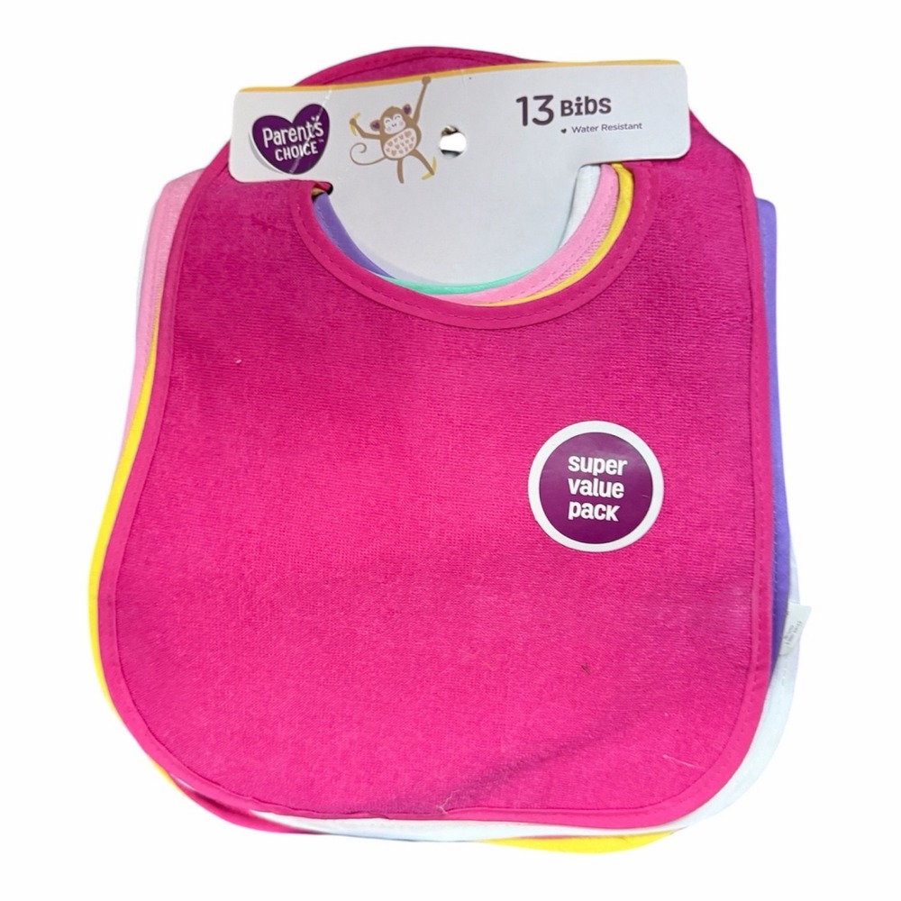 Parents Choice Baby Bibs 13 Pack Water Resistant Terry Cloth Multicolor Assorted